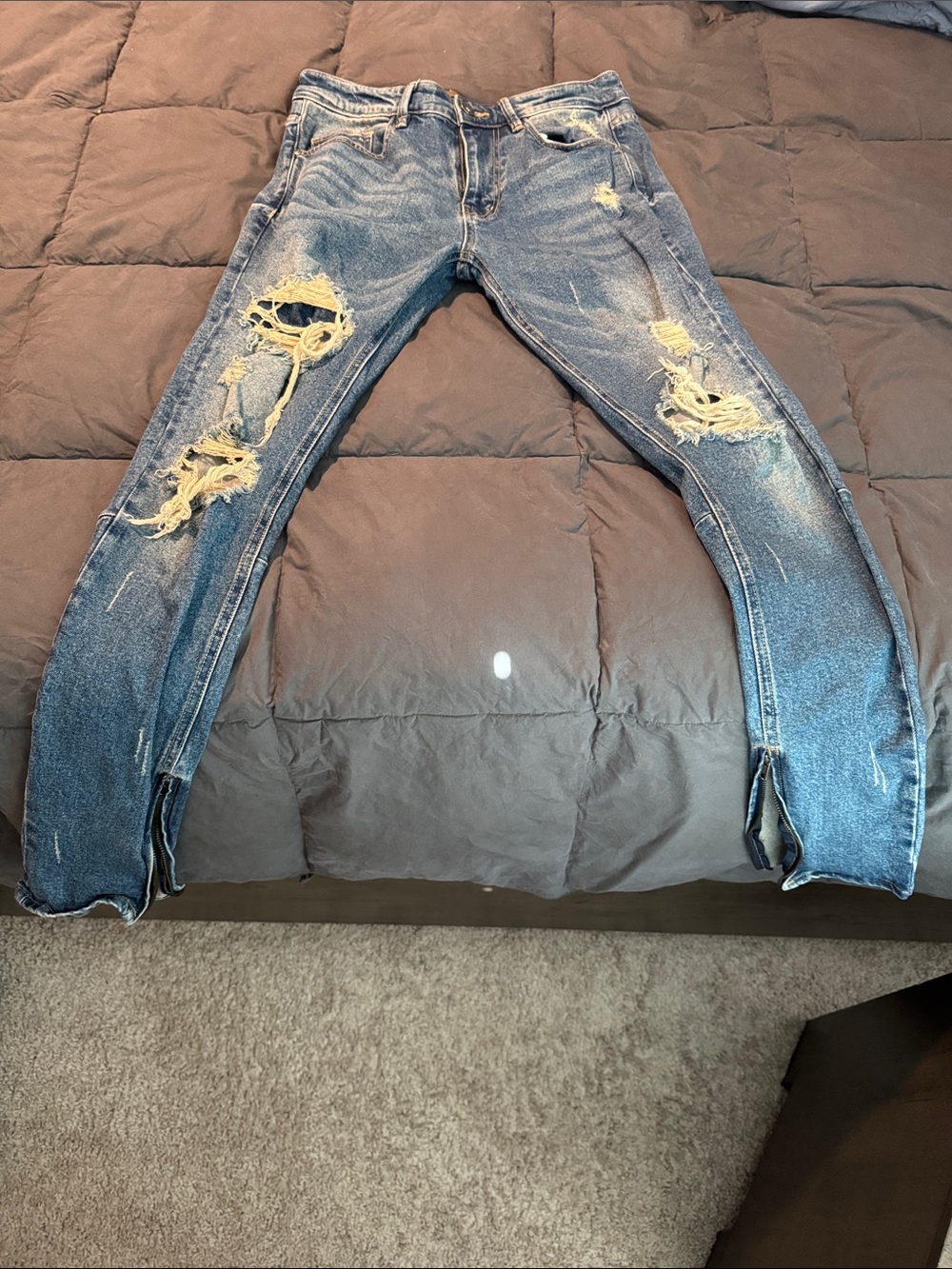 Men's Skinny Ripped Blue Denim Jeans - Distressed Slim Fit